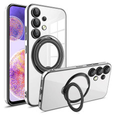 For Samsung Galaxy A23 4G / A23 5G Electroplating MagSafe 360 Degree Rotation Holder Shockproof Phone Case(Black)