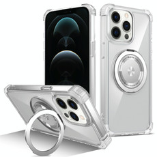 For iPhone 12 Pro Gold Shield CD Pattern MagSafe Magnetic Phone Case with Rotating Stand(Transparent)