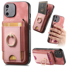 For iPhone X / XS Retro Splitable Magnetic Stand Card Bag Leather Phone Case(Pink)