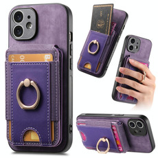 For iPhone 12 Retro Splitable Magnetic Stand Card Bag Leather Phone Case(Purple)