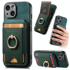 For iPhone 14 Plus Retro Splitable Magnetic Stand Card Bag Leather Phone Case(Green)