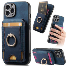 For iPhone 15 Pro Max Retro Splitable Magnetic Stand Card Bag Leather Phone Case(Blue)