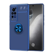 For vivo X60Pro Metal Ring Holder 360 Degree Rotating TPU Case(Blue+Blue)