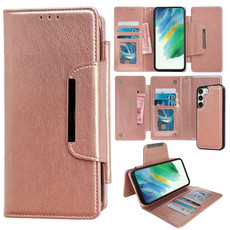 For Samsung Galaxy S21 FE 5G Multifunctional 7-Card Wallet Leather Phone Case(Rose Gold)