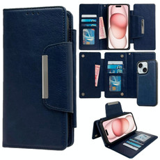 For iPhone 15 Multifunctional 7-Card Wallet Leather Phone Case(Royal Blue)
