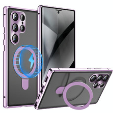 For Samsung Galaxy S23 Ultra 5G MagSafe Magnetic Privacy Frosted Tempered Glass Holder Phone Case(Purple)