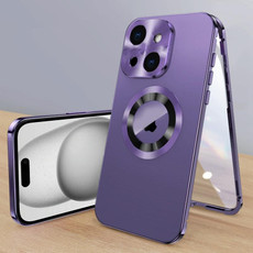 For iPhone 15 Plus Magnetic HD Tempered Glass Phone Case(Purple)