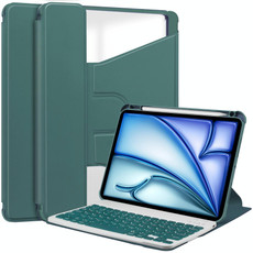 For iPad Air 11 2024 Transparent Rotation Smart Leather Tablet Case with Keyboard(Dark Green)