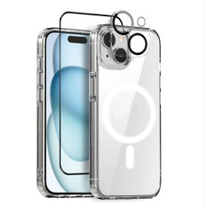 For iPhone 15 NORTHJO 3 in 1 Magsafe Clear Phone Case with Screen Film + Rear Lens Film