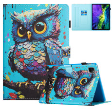 For iPad Pro 11 2024 Colored Drawing Stitching Leather Tablet Smart Case(Owl)