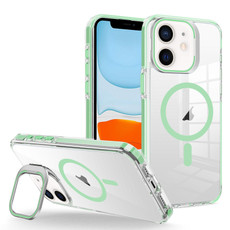 For iPhone 11 J2 High Transparent MagSafe Magnetic Frame Holder Phone Case(Matcha Green)