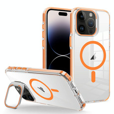 For iPhone 14 Pro J2 High Transparent MagSafe Magnetic Frame Holder Phone Case(Orange)