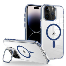 For iPhone 14 Pro J2 High Transparent MagSafe Magnetic Frame Holder Phone Case(Royal Blue)