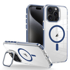 For iPhone 15 Pro Max J2 High Transparent MagSafe Magnetic Frame Holder Phone Case(Royal Blue)