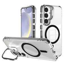 For Samsung Galaxy S24+ 5G J2 High Transparent MagSafe Magnetic Frame Holder Phone Case(Black)