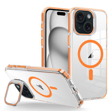 For iPhone 15 J2 High Transparent MagSafe Magnetic Frame Holder Phone Case(Orange)
