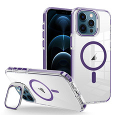 For iPhone 12 Pro Max J2 High Transparent MagSafe Magnetic Frame Holder Phone Case(Dark Purple)