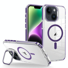 For iPhone 14/13 J2 High Transparent MagSafe Magnetic Frame Holder Phone Case(Dark Purple)