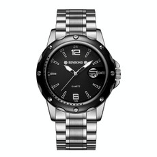 BINBOND B9696 Outdoor Calendar Luminous Waterproof Quartz Watch, Color: White Steel-Black