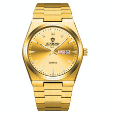 BINBOND B102 Dual-calendar Leisure Waterproof Luminous Quartz Watch, Color: Full-gold-Gold