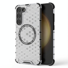For Samsung Galaxy S23+ 5G Honeycomb Magnetic Ring Shockproof Phone Case(White)