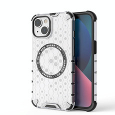 For iPhone 14 Honeycomb Magnetic Ring Shockproof Phone Case(White)