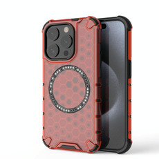For iPhone 15 Pro Honeycomb Magnetic Ring Shockproof Phone Case(Red)
