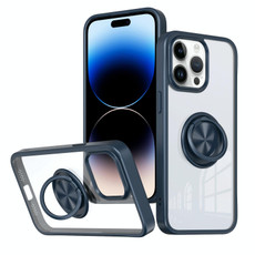 For iPhone 14 Pro Max Ring Holder PC Hybrid TPU Phone Case(Blue)