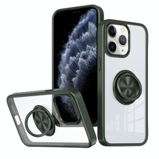 For iPhone 11 Pro Ring Holder PC Hybrid TPU Phone Case(Green)