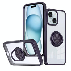 For iPhone 15 Plus Ring Holder PC Hybrid TPU Phone Case(Purple)