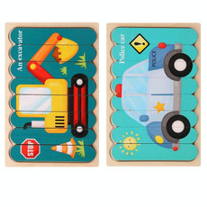 QBT01 Children Double-Sided Wooden Puzzle Bar Puzzle Toy(Excavator + Police Car) QBT01 Children Double-Sided Wooden Puzzle Bar Puzzle Toy(Excavator + Police Car)