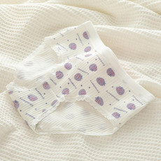 6 PCS Threaded Cute Girl Student Mid-waist Cotton Briefs (Color:Full Print Strawberry Size:M)