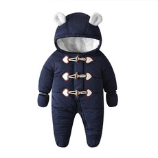 Quilted And Velvet Warm Baby Onesies (Color:Dark Blue Size:80)