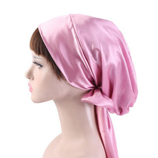 2 PCS TJM-226 Ladies Satin Print Ribbon Bow Turban Hat Night Cap Silk Chemotherapy Hat Long Tail Braid Hat(Pink) 2 PCS TJM-226 Ladies Satin Print Ribbon Bow Turban Hat Night Cap Silk Chemotherapy Hat Long Tail Braid Hat(Pink)