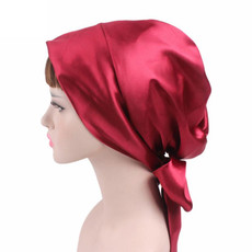 2 PCS TJM-226 Ladies Satin Print Ribbon Bow Turban Hat Night Cap Silk Chemotherapy Hat Long Tail Braid Hat(Red Wine) 2 PCS TJM-226 Ladies Satin Print Ribbon Bow Turban Hat Night Cap Silk Chemotherapy Hat Long Tail Braid Hat(Red Wine)