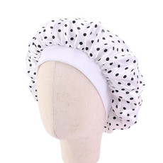 3 PCS K-14 Children Printed Satin Nightcap Adjustable Stretch Hair Care Hat Shower Cap, Size: One Size(White Dots)