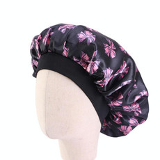 3 PCS K-14 Children Printed Satin Nightcap Adjustable Stretch Hair Care Hat Shower Cap, Size: One Size(Pink Bow)