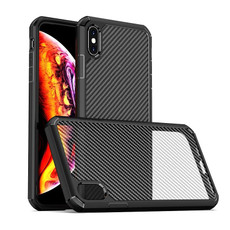 For iPhone X / XS iPAKY Pioneer Series Carbon Fiber Texture Shockproof TPU + PC Case(Black)