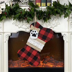 Christmas Decorations Christmas Socks Gift Bags Bones Pets Pendants(Red Black Grid)