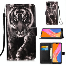 For Xiaomi Redmi 9C Colored Drawing Pattern Plain Weave Horizontal Flip Leather Case with Holder & Card Slot & Wallet & Lanyard(Black And White Tiger)