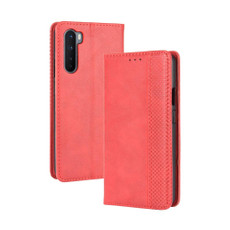 For OnePlus Nord Magnetic Buckle Retro Crazy Horse Texture Horizontal Flip Leather Case with Holder & Card Slots & Photo Frame(Red)