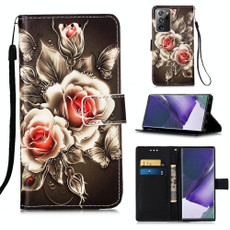 For Samsung Galaxy Note20 Ultra Colored Drawing Pattern Plain Weave Horizontal Flip Leather Case with Holder & Card Slot & Wallet & Lanyard(Roses On Black)