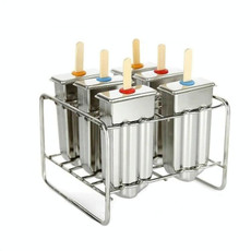 Stainless Steel DIY Ice Cream Mold Household Popsicle Ice Cream Mold(6 Round Head Double Grooves)