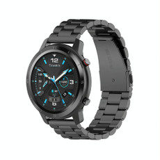 For Ticwatch GTX 22mm Three Buckle Stainless Steel Watch Band(Black)