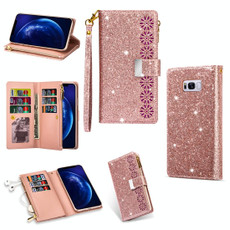 For Samsung Galaxy S8 Multi-card Slots Starry Sky Laser Carving Glitter Zipper Horizontal Flip Leather Case with Holder & Wallet & Lanyard(Rose Gold)