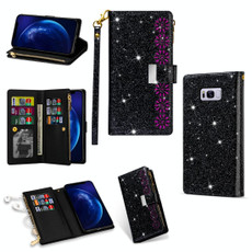 For Samsung Galaxy S8 Multi-card Slots Starry Sky Laser Carving Glitter Zipper Horizontal Flip Leather Case with Holder & Wallet & Lanyard(Black)