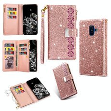 For Samsung Galaxy A6 (2018) Multi-card Slots Starry Sky Laser Carving Glitter Zipper Horizontal Flip Leather Case with Holder & Wallet & Lanyard(Rose Gold)