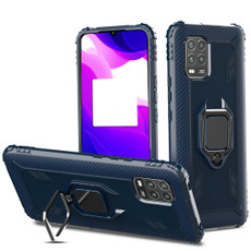 For Xiaomi Mi 10 Lite / Youth (5G) Carbon Fiber Protective Case with 360 Degree Rotating Ring Holder(Blue)