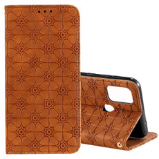 For Samsung Galaxy M31 Lucky Flowers Embossing Pattern Magnetic Horizontal Flip Leather Case with Holder & Card Slots(Brown)