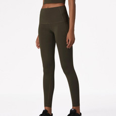 Double Sided Brocade Nude Sports Fitness Pants High Waist, Abdomen And Buttock Lifting Yoga Pants (Color:Dark Olive Green Size:S)